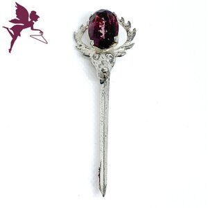 VINTAGE 1950's WARD BROS Amethyst + Sterling Stag Reindeer Head Stick Pin in Box